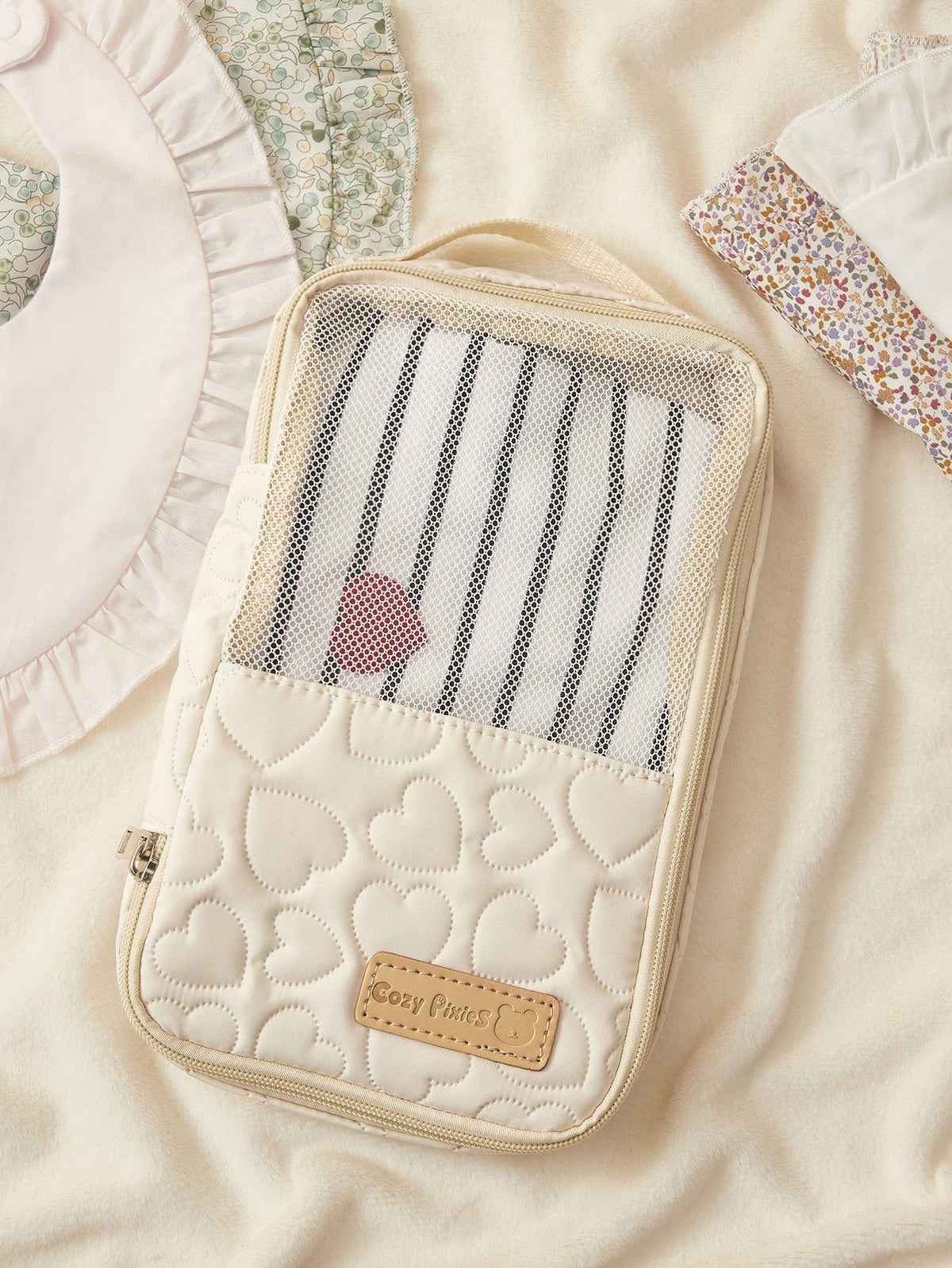 Cozy Pixies Beige Baby Diaper Bag, For Diaper And Outfit Storage, Can Be Placed In Mommy Bag Beige