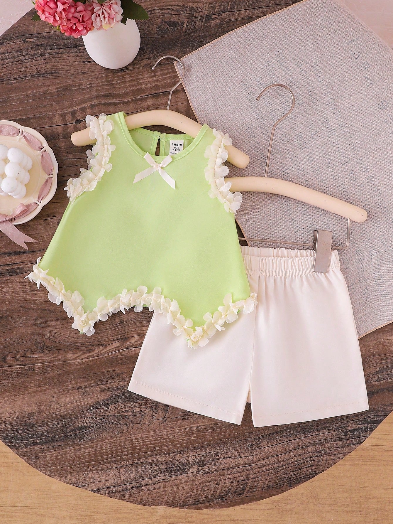 Ensemble 3 pièces débardeur multicolore et short abricot Souflis pour bébé fille