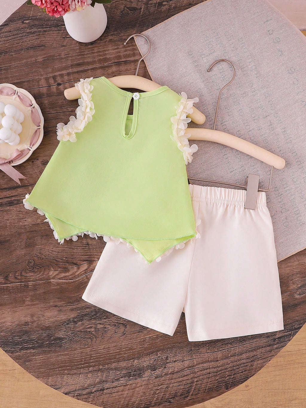 Ensemble 3 pièces débardeur multicolore et short abricot Souflis pour bébé fille