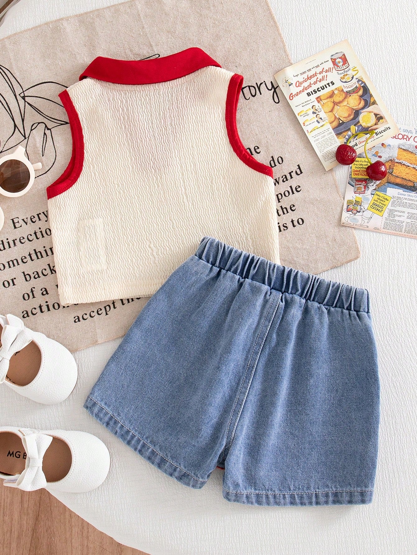SHEIN Vintaside Ensemble tricoté et jupe en jean cerise pour bébé fille