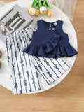 Ensemble pour bébé fille Souflis bleu marine avec nœud et imprimé fleuri de style coréen