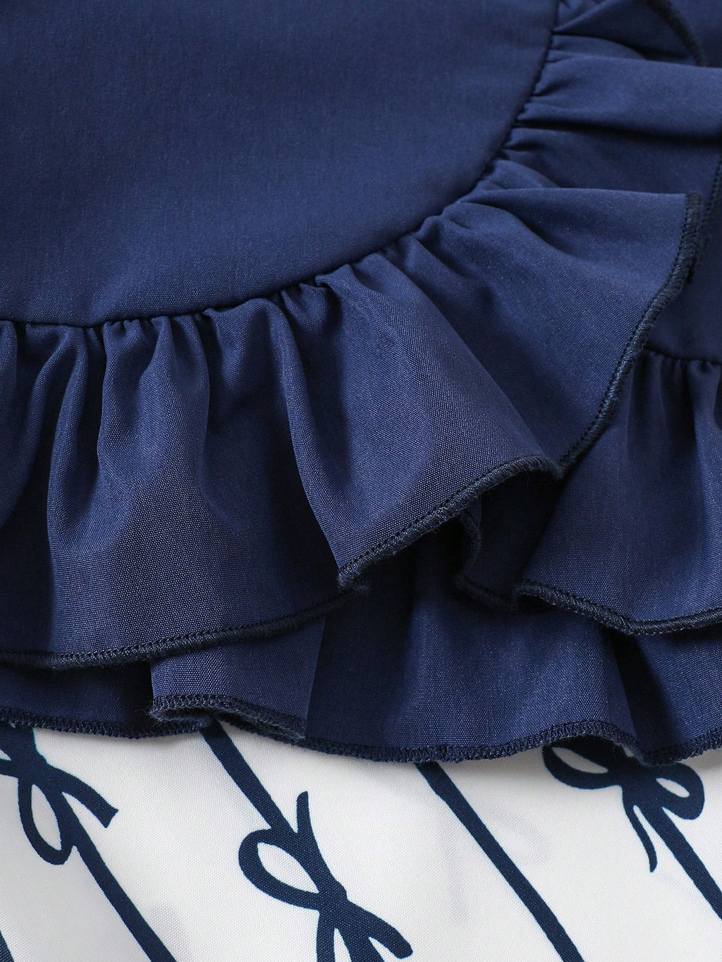 Ensemble pour bébé fille Souflis bleu marine avec nœud et imprimé fleuri de style coréen