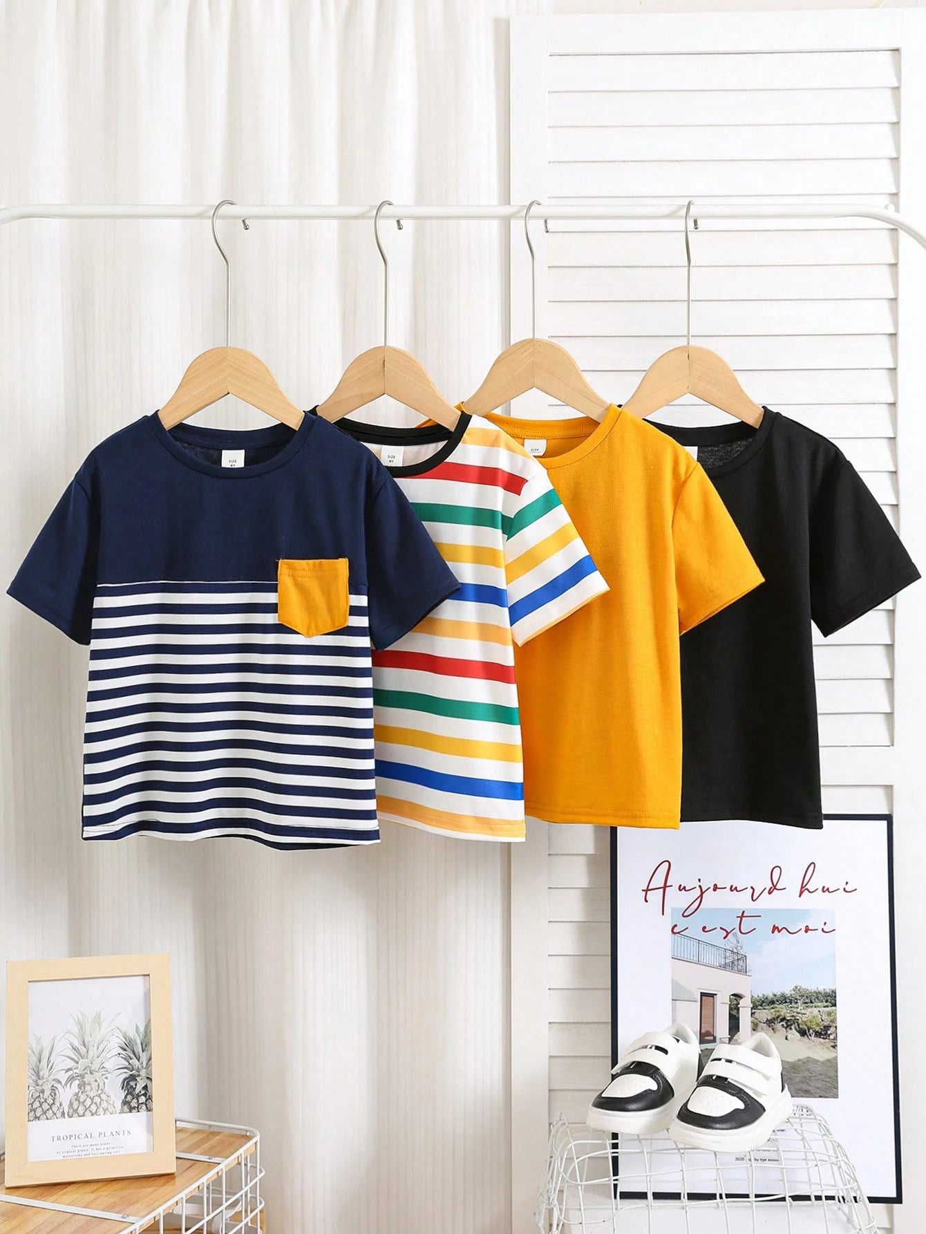 Casual Cute Short Sleeve T-Shirts 4 Pieces Set