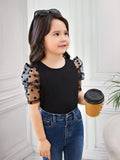 Girls' Contrast Mesh Puff Sleeve Blouse