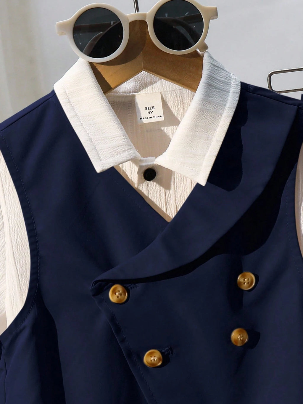 Baby Boy 2-Piece Navy Blue & Grey Gentleman Suit Set with Vest and Elastic Pants