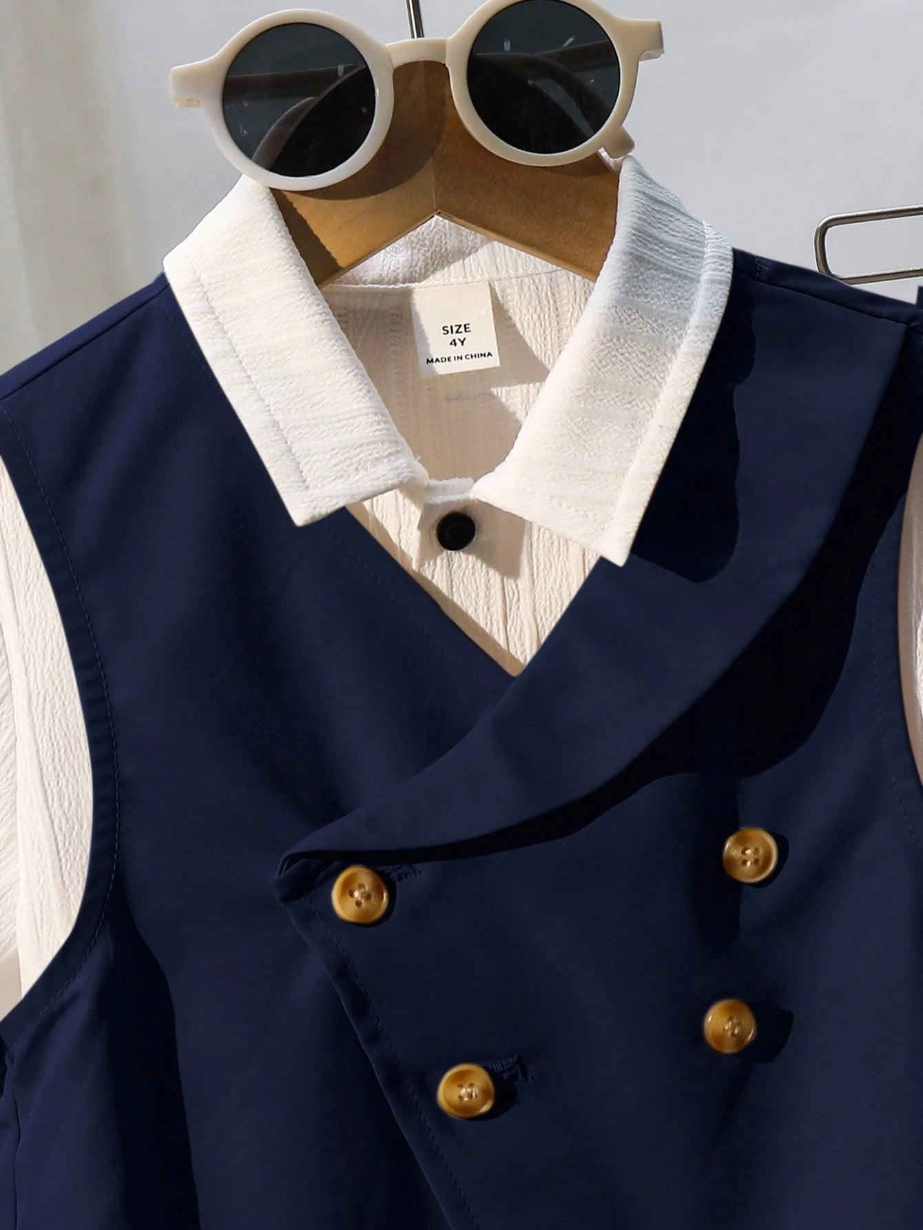 Baby Boy 2-Piece Navy Blue & Grey Gentleman Suit Set with Vest and Elastic Pants