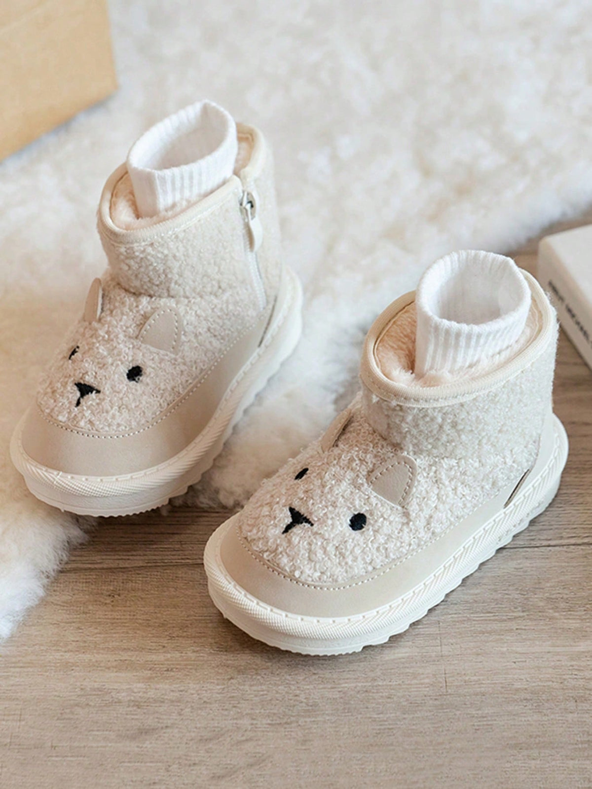 Bottes de neige à fermeture éclair motif dessin animé, 1 paire - Beige