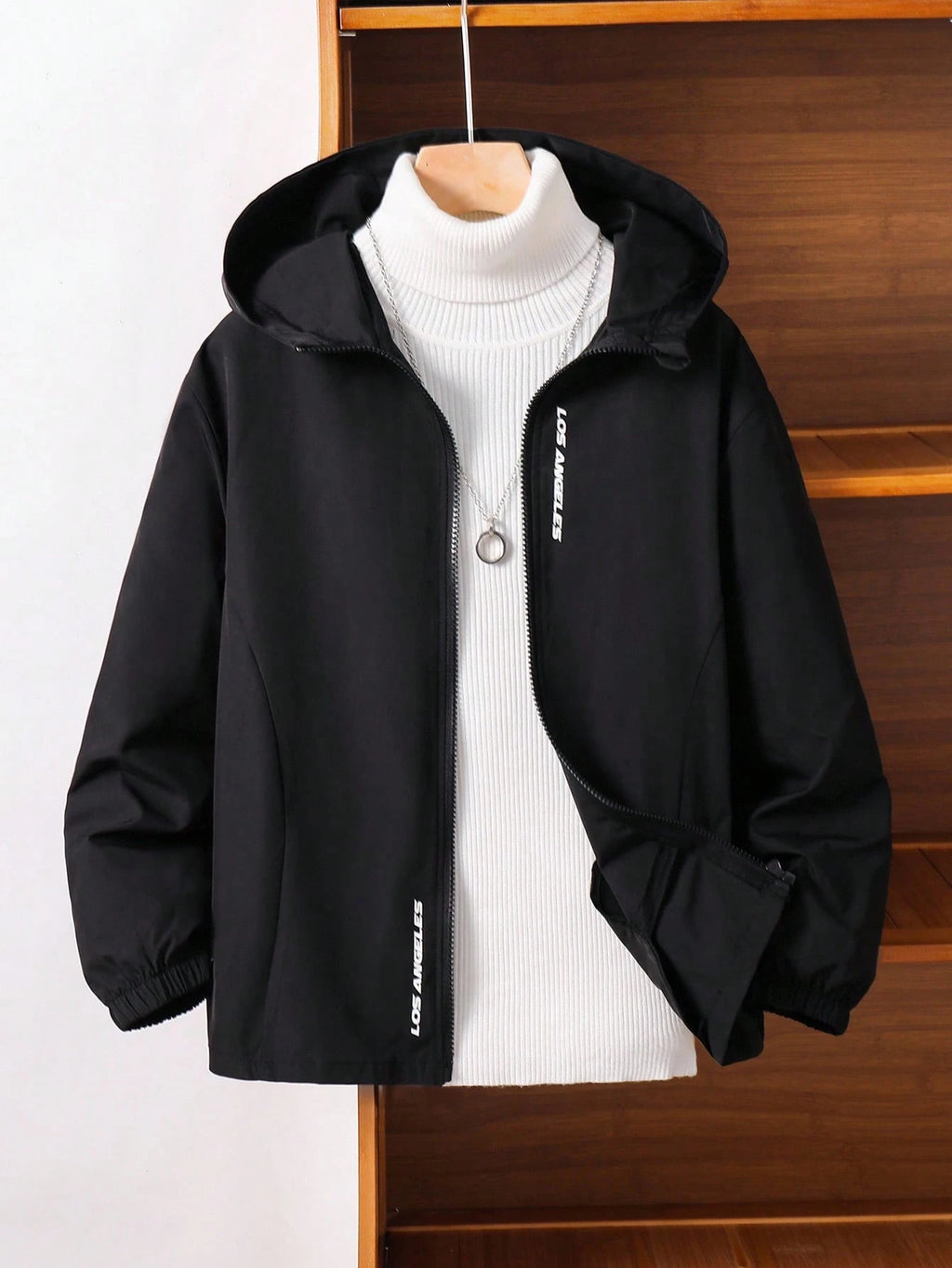 Veste Garçon Capuche Noire Imprimé Lettre