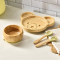 4pcs/Set Baby Dinnerware, Including 1 Plate, 1 Bowl, 1 Spoon, 1 Fork, Cartoon Design With Anti-Slip Sucker, Infant Feeding Set, One Set Of Baby Weaning Supplies Green