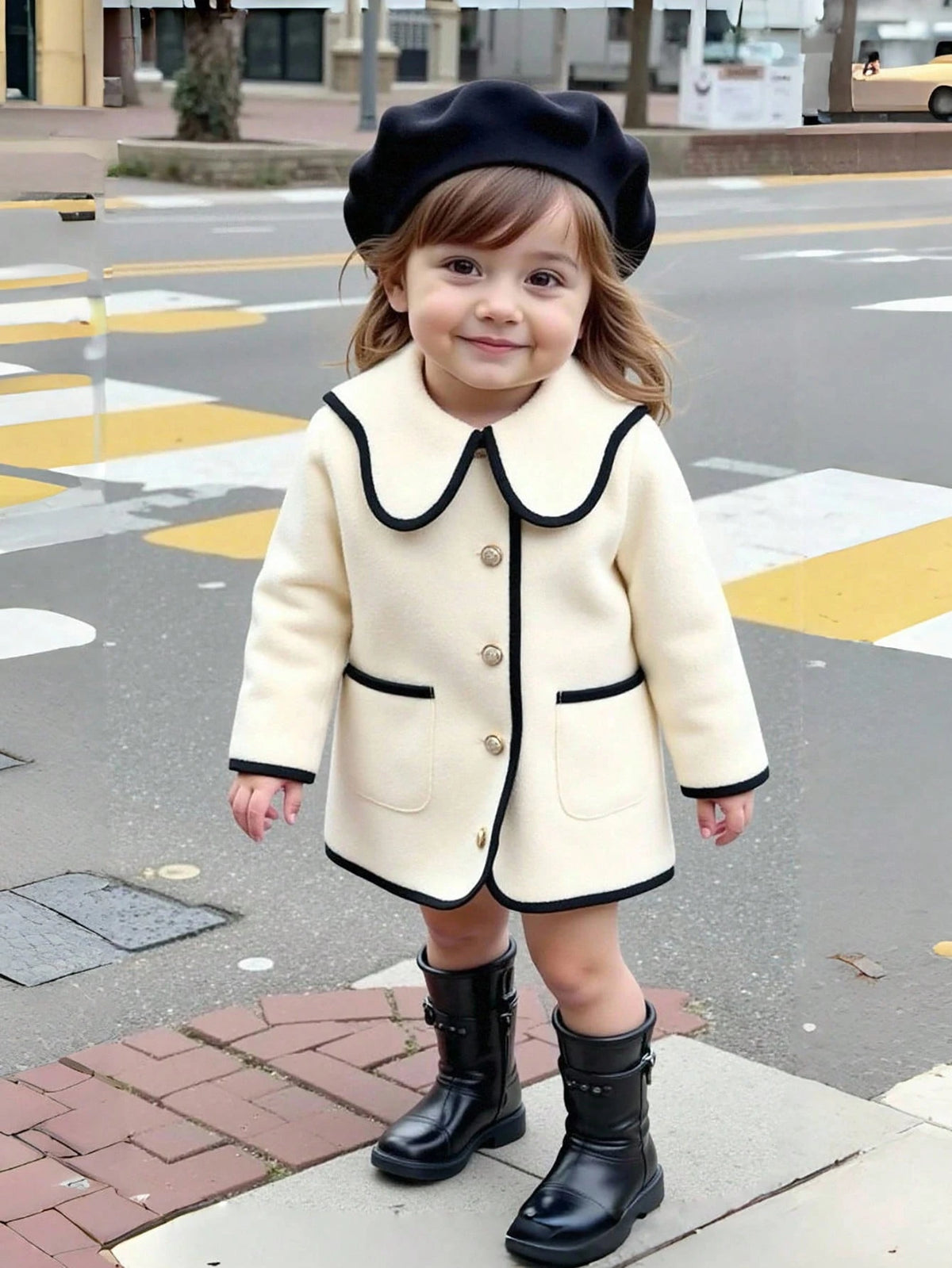 Baby Girl Contrast Color Coat Jacket - Multicolor