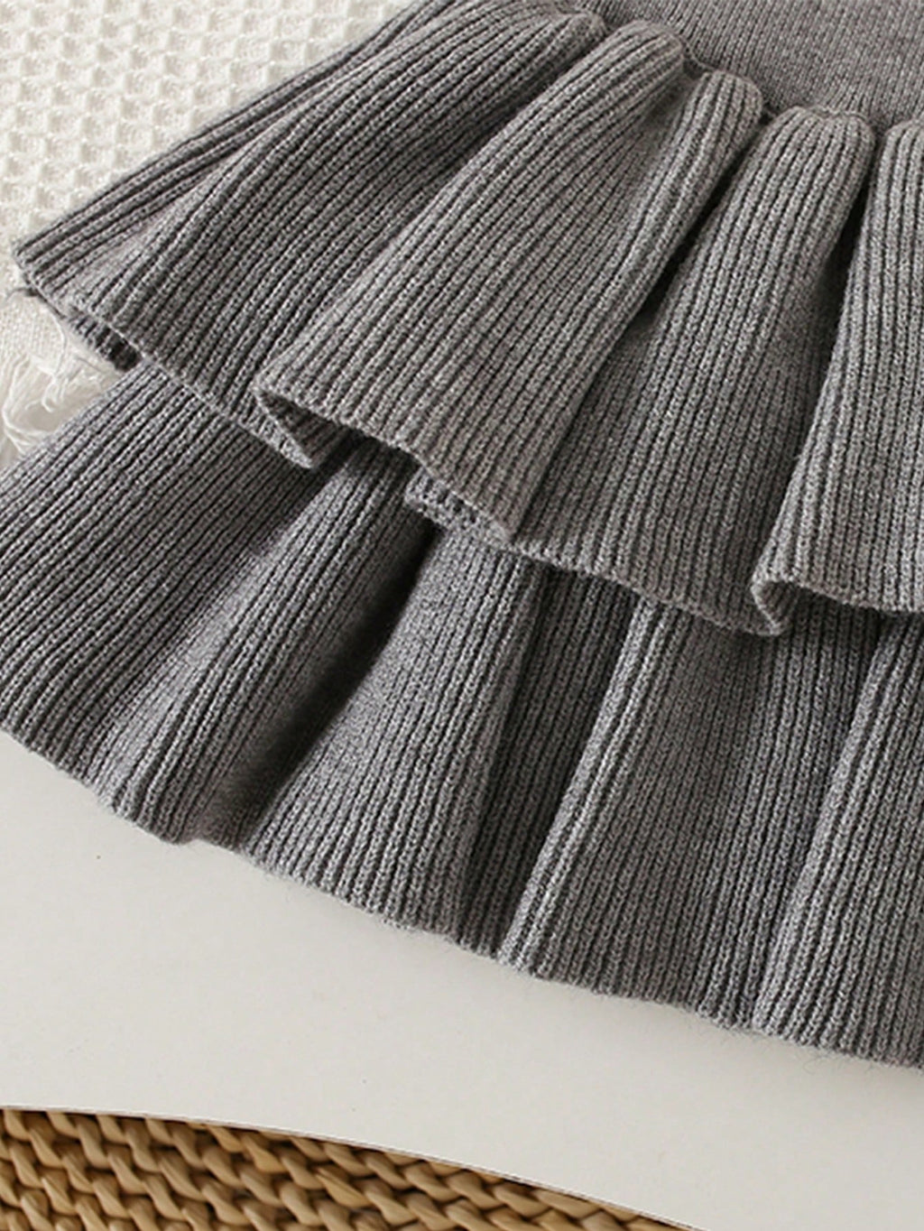 Girl Bow Decor Thickened Sweater Cake Skirt 2 Piece Set