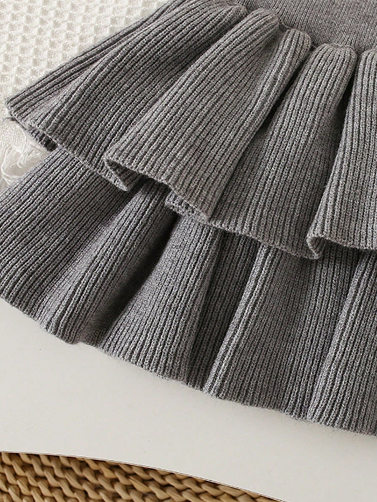 Girl Bow Decor Thickened Sweater Cake Skirt 2 Piece Set