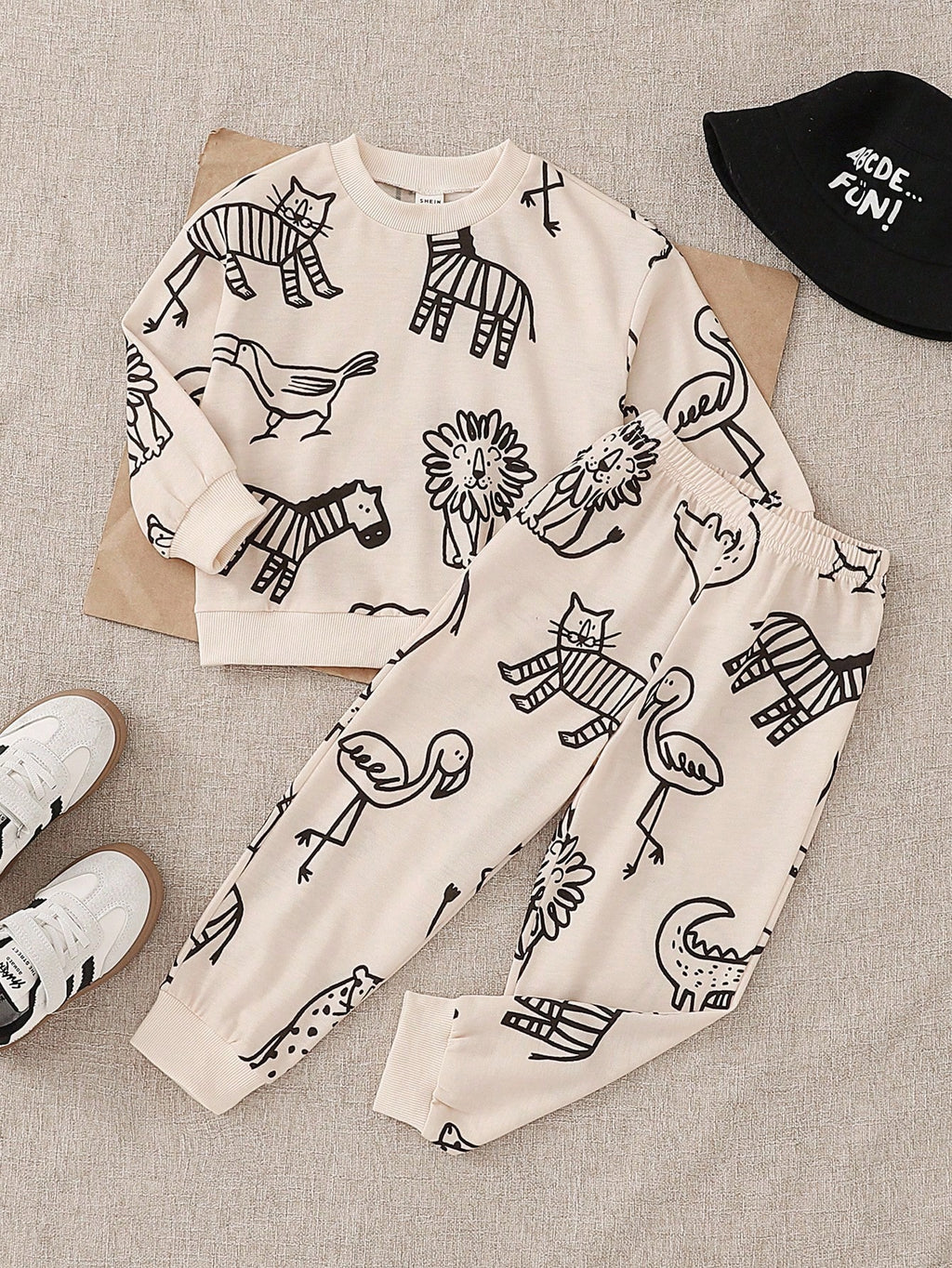 Bambinoo x Playful Pals Boys' Animal Print Sweatshirt & Pants Set