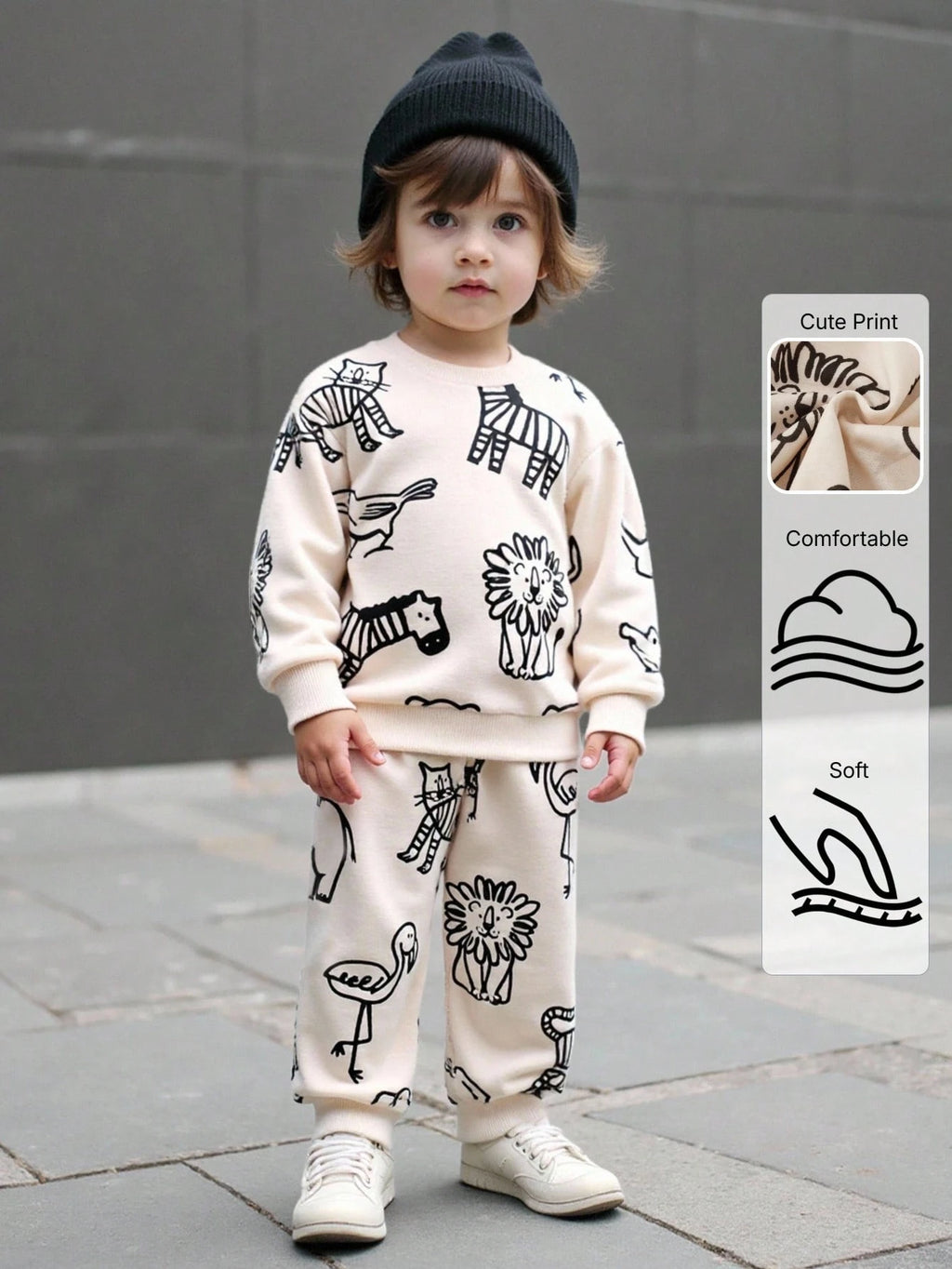 Bambinoo x Playful Pals Boys' Animal Print Sweatshirt & Pants Set