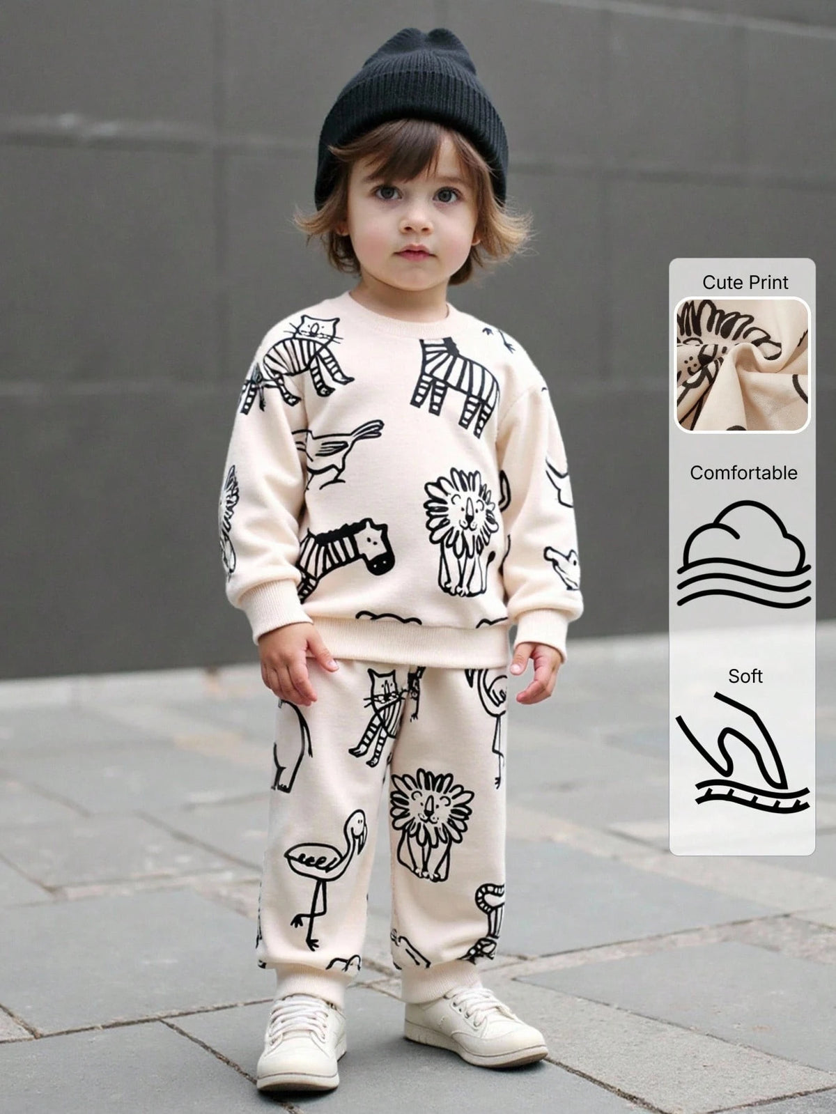 Bambinoo x Playful Pals Boys' Animal Print Sweatshirt & Pants Set