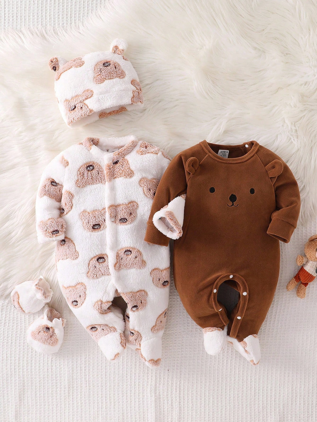Newborn Baby Boy Coffee Brown Bear Jumpsuit Set