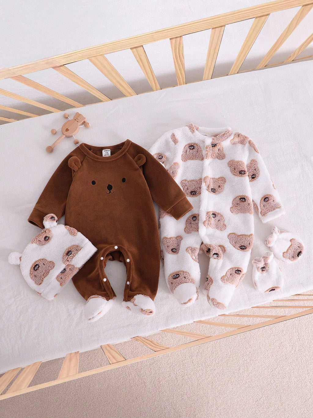 Newborn Baby Boy Coffee Brown Bear Jumpsuit Set