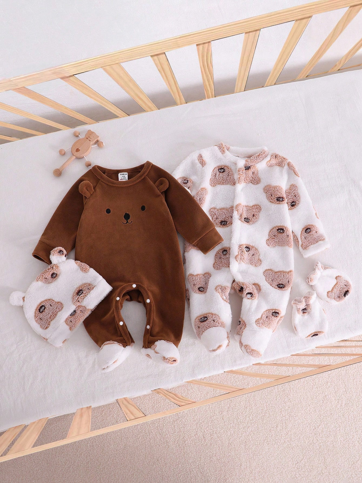 Newborn Baby Boy Coffee Brown Bear Jumpsuit Set
