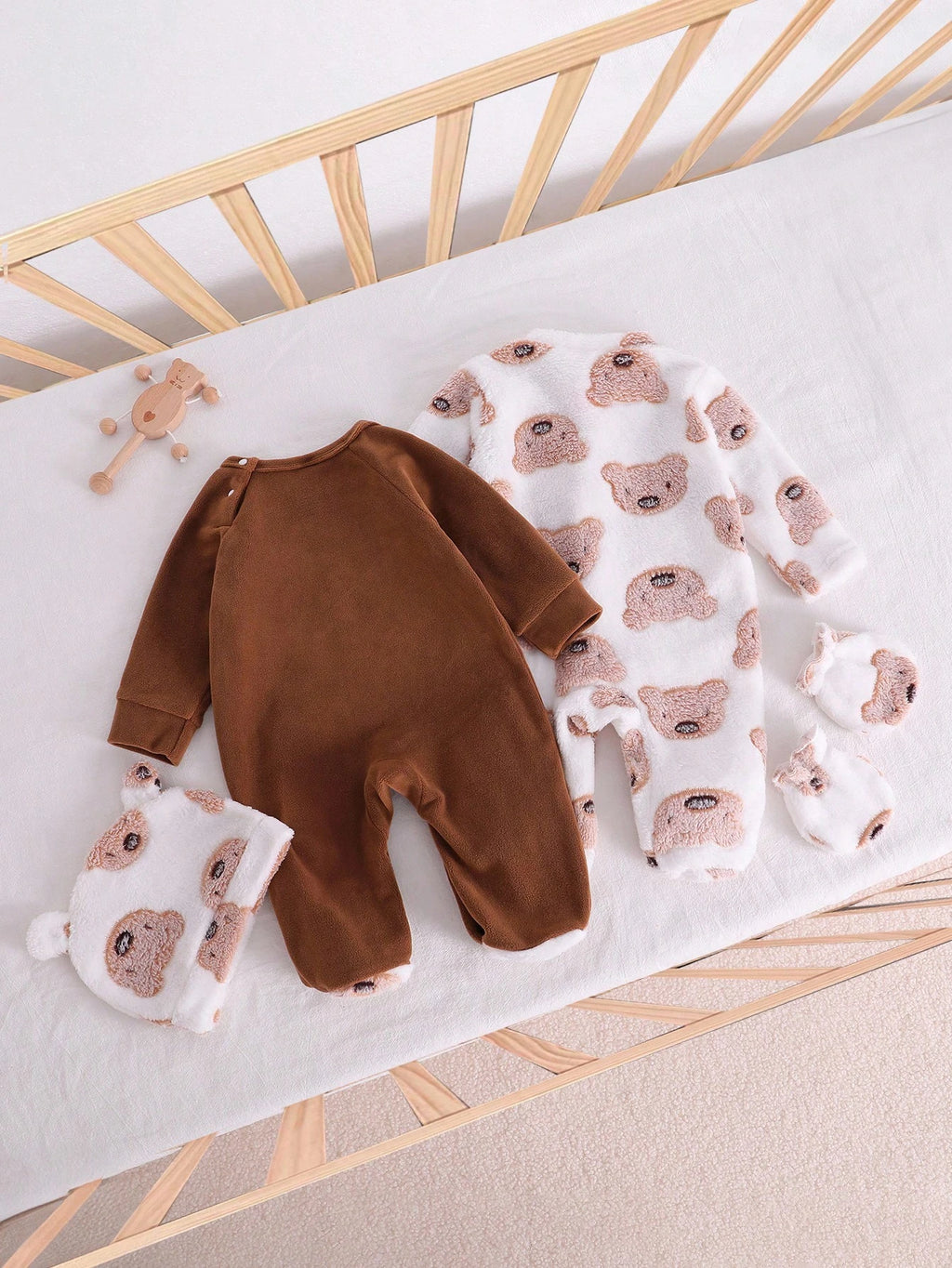 Newborn Baby Boy Coffee Brown Bear Jumpsuit Set