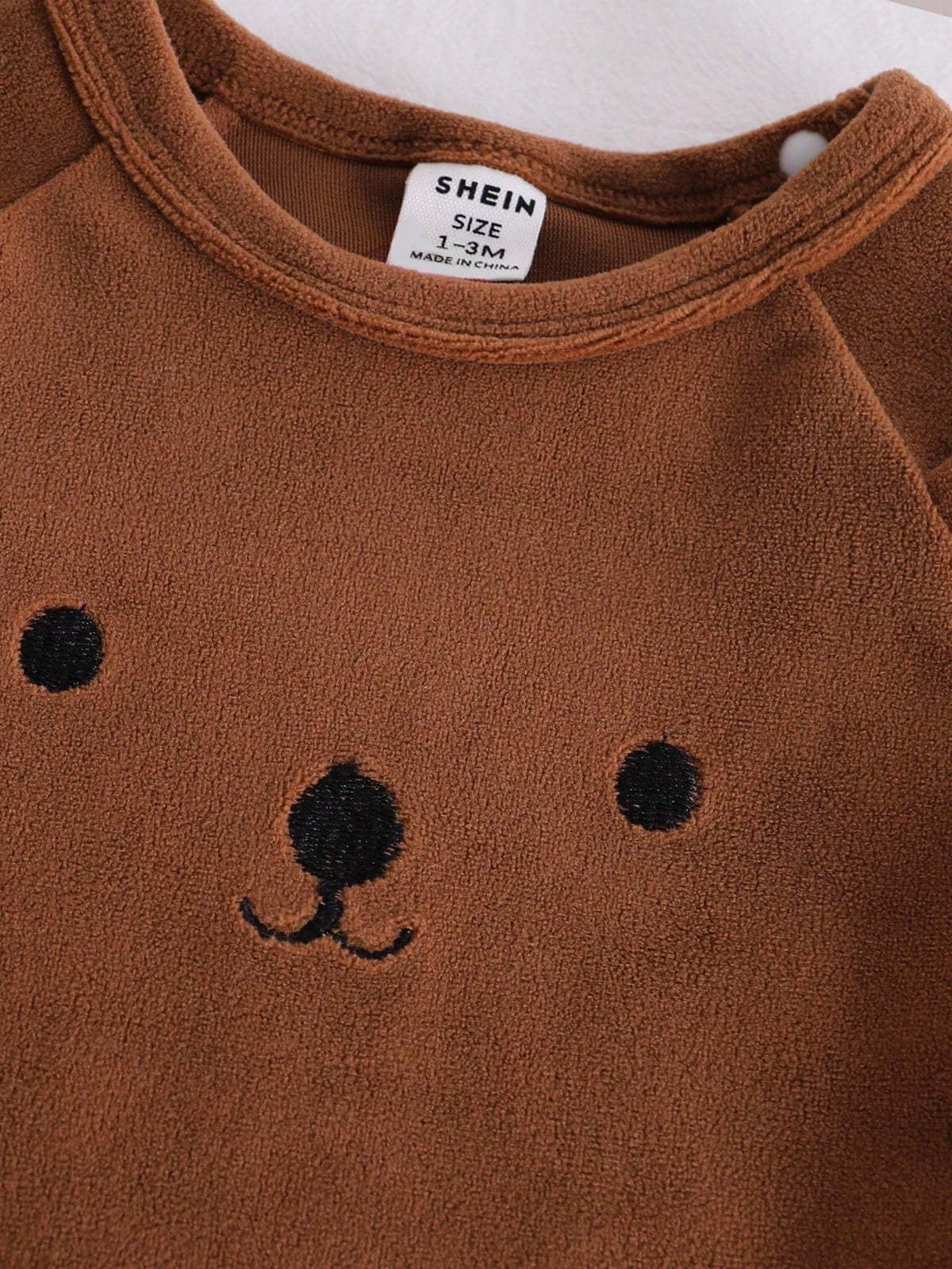 Newborn Baby Boy Coffee Brown Bear Jumpsuit Set