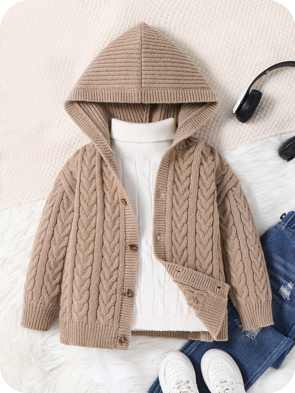 Cardigan Garçon Capuche Oversize Kaki