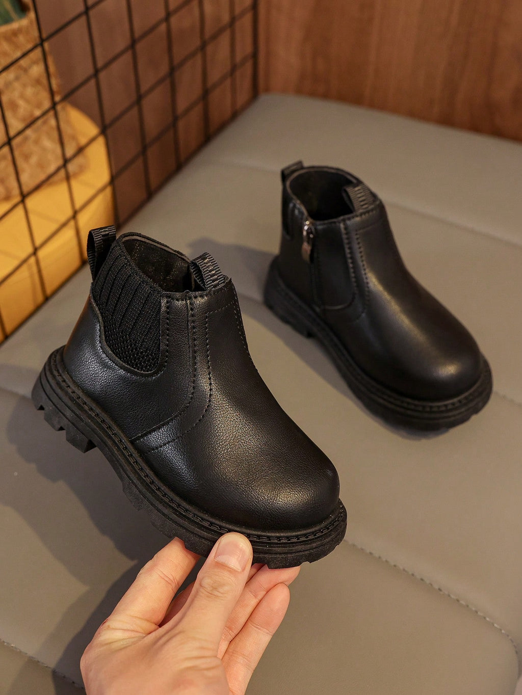 Elastic Fabric Zip Ankle Boots 1 Pair - Black