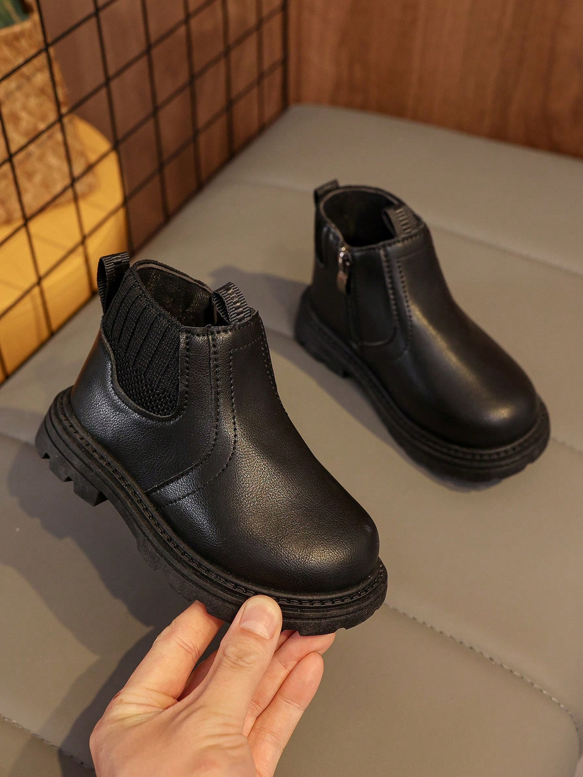 Elastic Fabric Zip Ankle Boots 1 Pair - Black