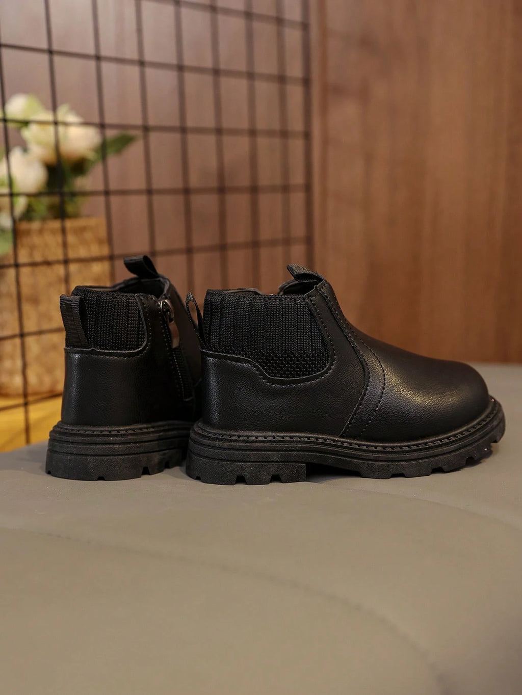 Elastic Fabric Zip Ankle Boots 1 Pair - Black