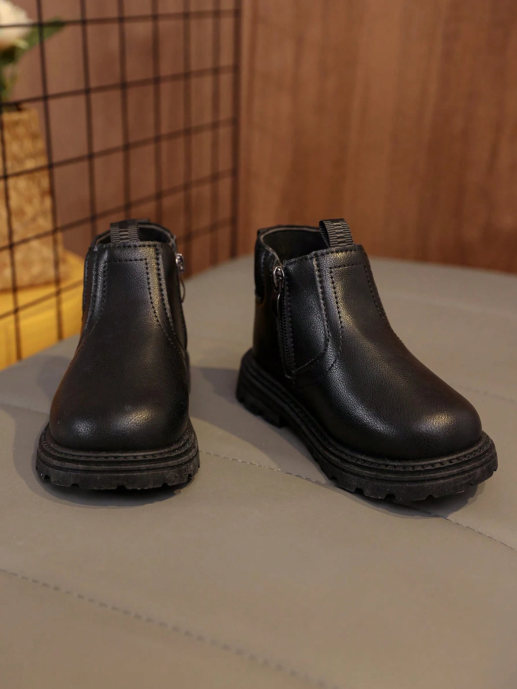 Elastic Fabric Zip Ankle Boots 1 Pair - Black