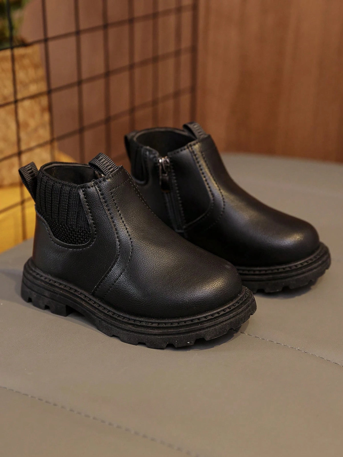 Elastic Fabric Zip Ankle Boots 1 Pair - Black