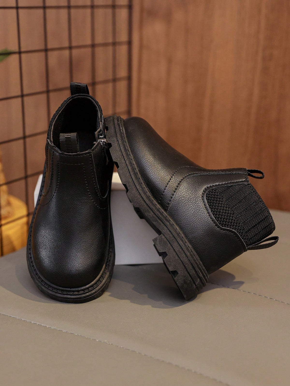 Elastic Fabric Zip Ankle Boots 1 Pair - Black