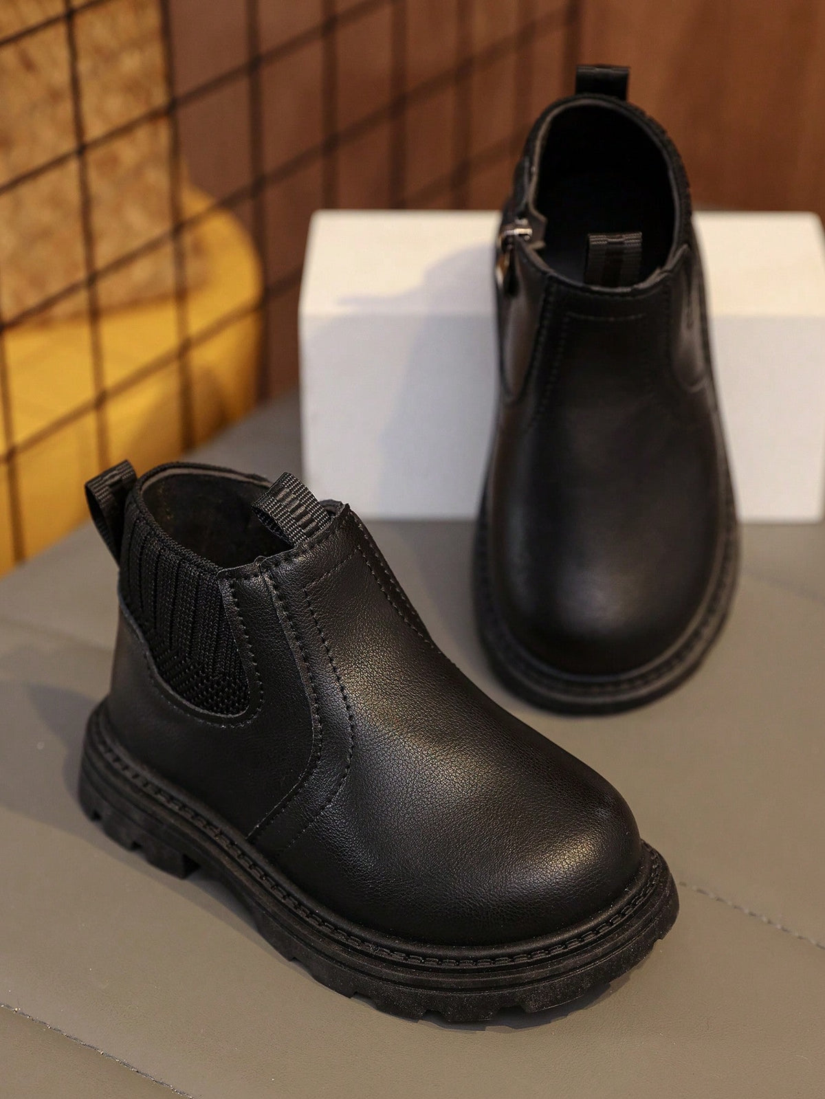Elastic Fabric Zip Ankle Boots 1 Pair - Black