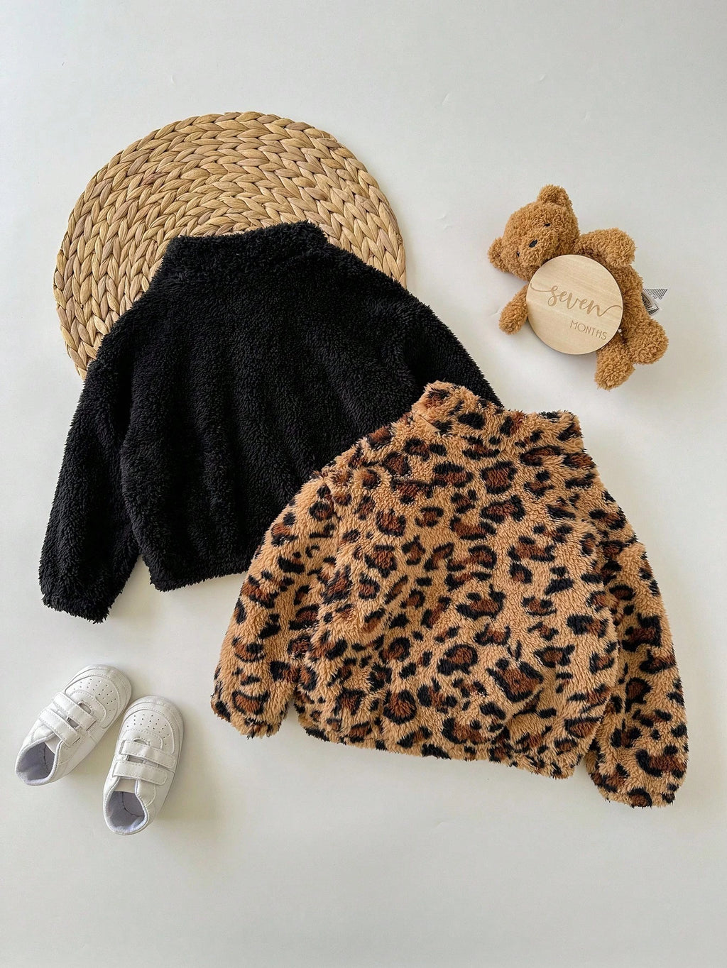 Bambinoo x Bebeilu Girls' Fluffy Leopard Print Jacket Set