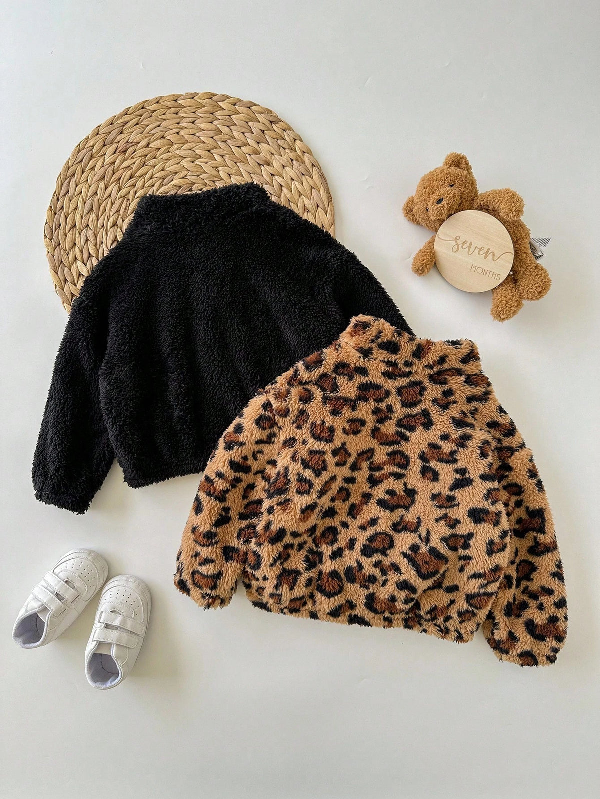 Bambinoo x Bebeilu Girls' Fluffy Leopard Print Jacket Set