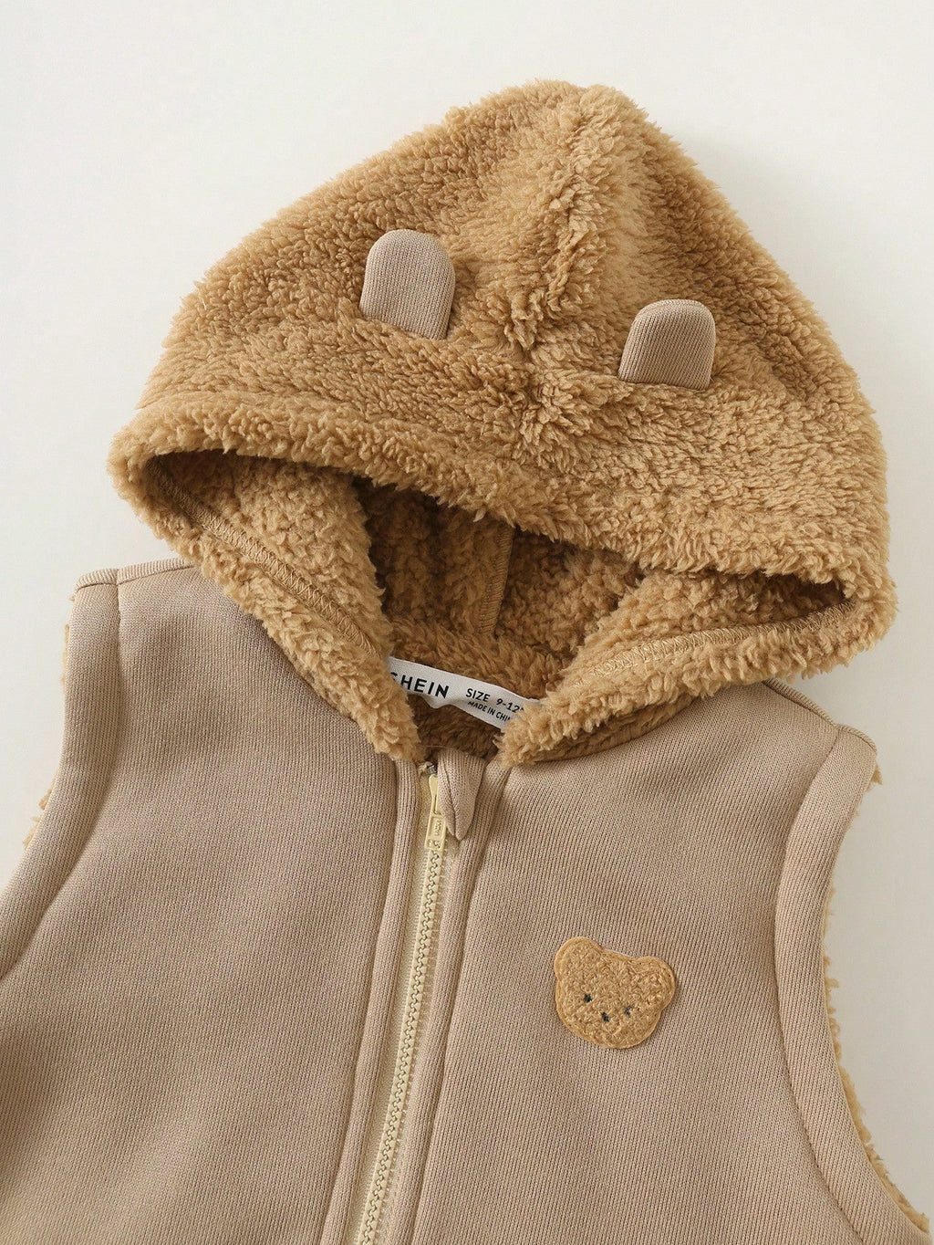 Unisex Baby Khaki Bear Hooded Vest Sweatshirt Set Multicolor