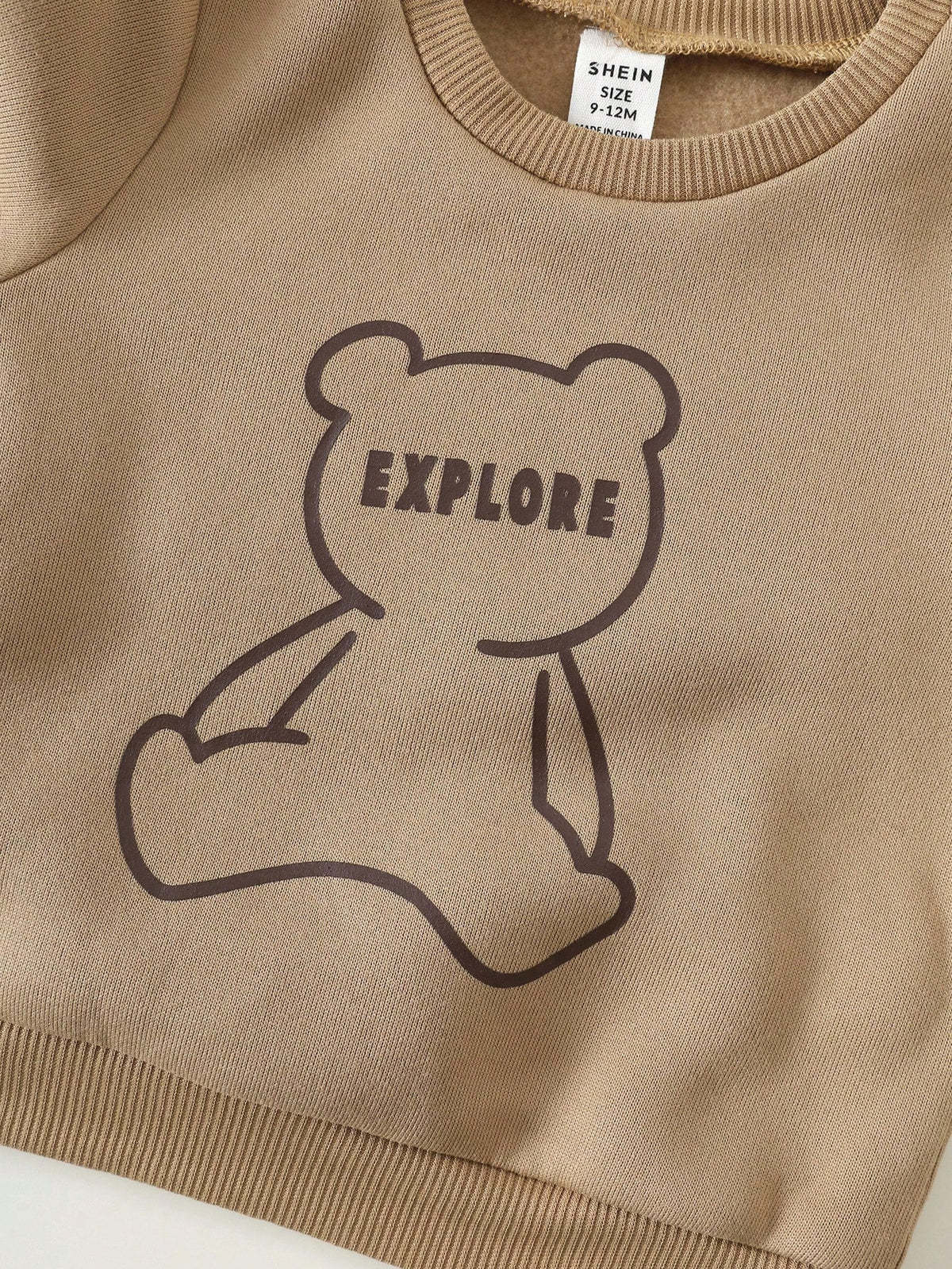 Unisex Baby Khaki Bear Hooded Vest Sweatshirt Set Multicolor