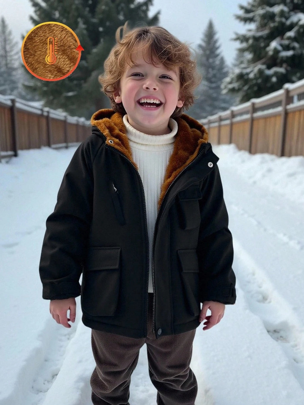 Boys' Black Hooded Fleece Jacket