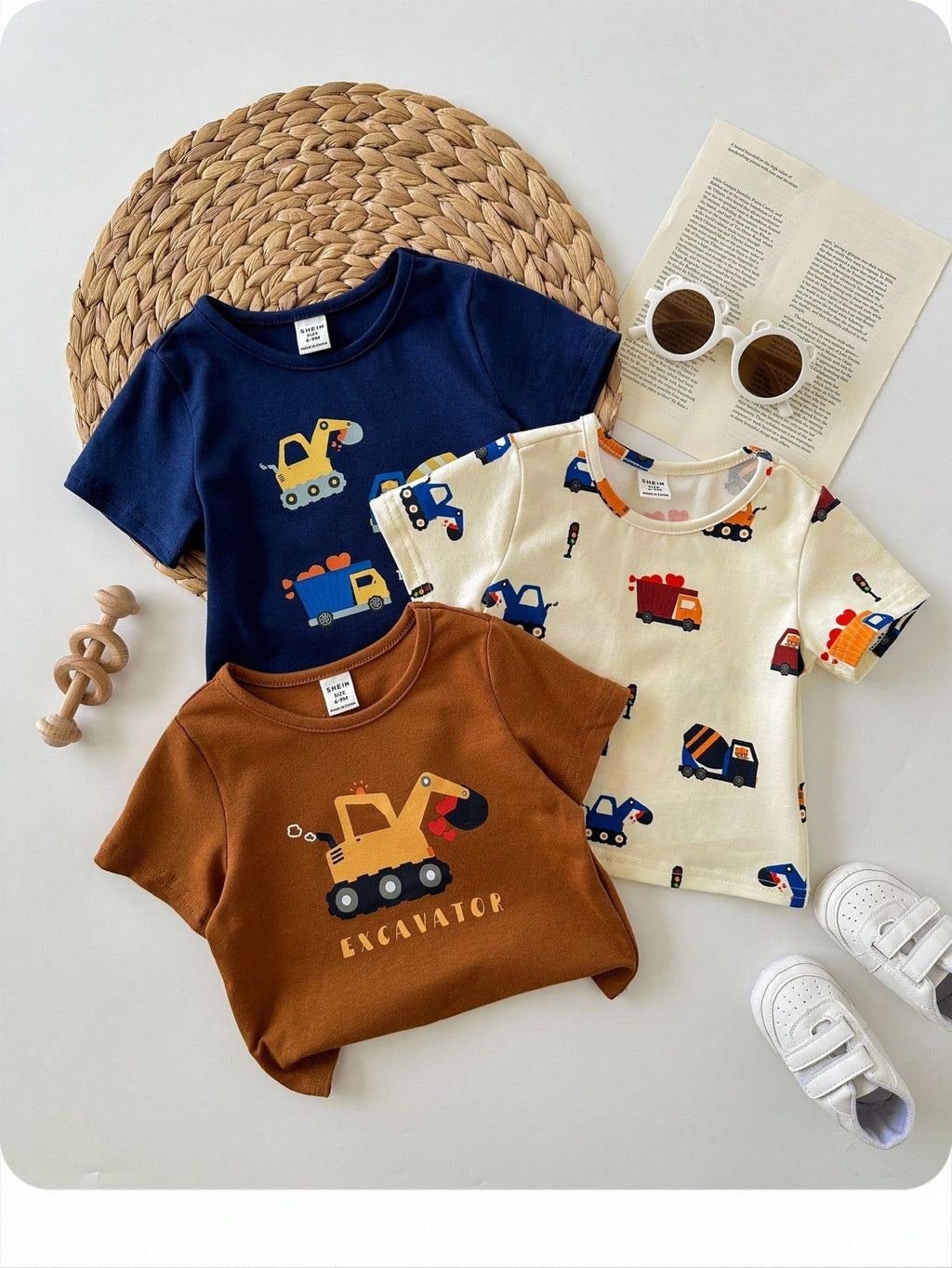 Multicolor Cartoon Animal Print Soft Crew Neck T-Shirts 3 Pieces Set