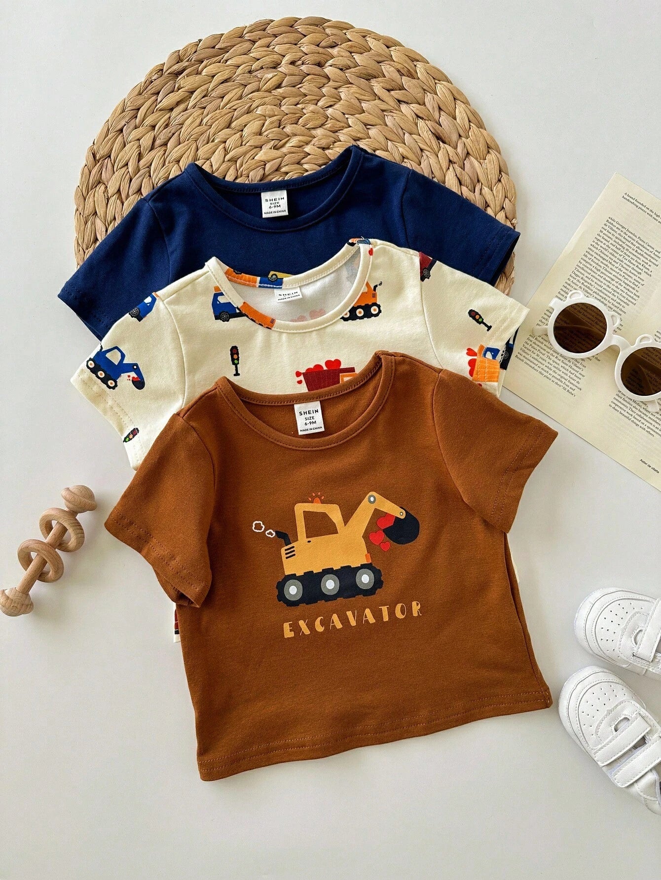Multicolor Cartoon Animal Print Soft Crew Neck T-Shirts 3 Pieces Set