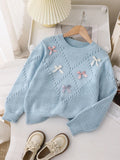 Girls' Butterfly Decor Crew Neck Sweater