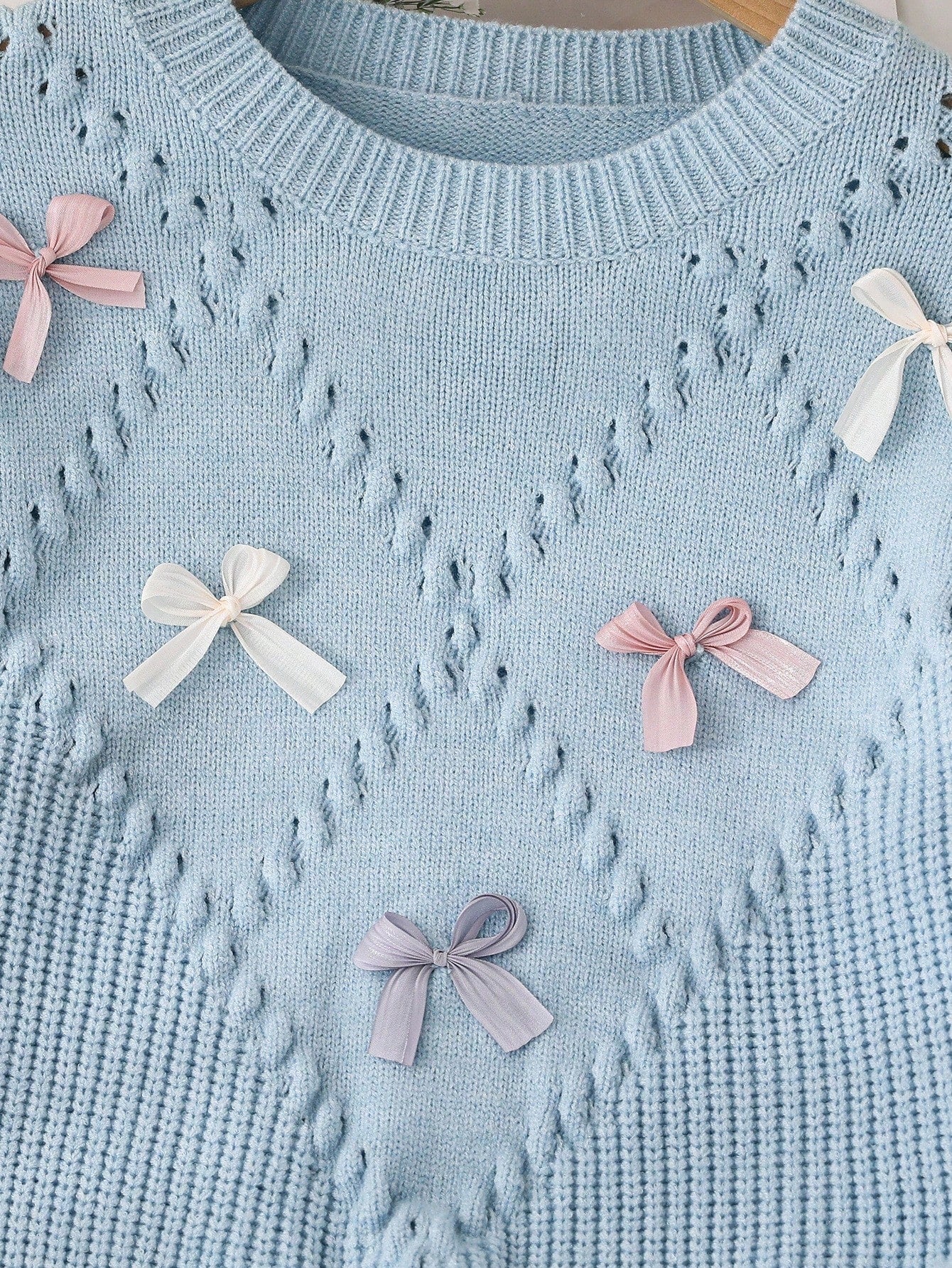 Girls' Butterfly Decor Crew Neck Sweater