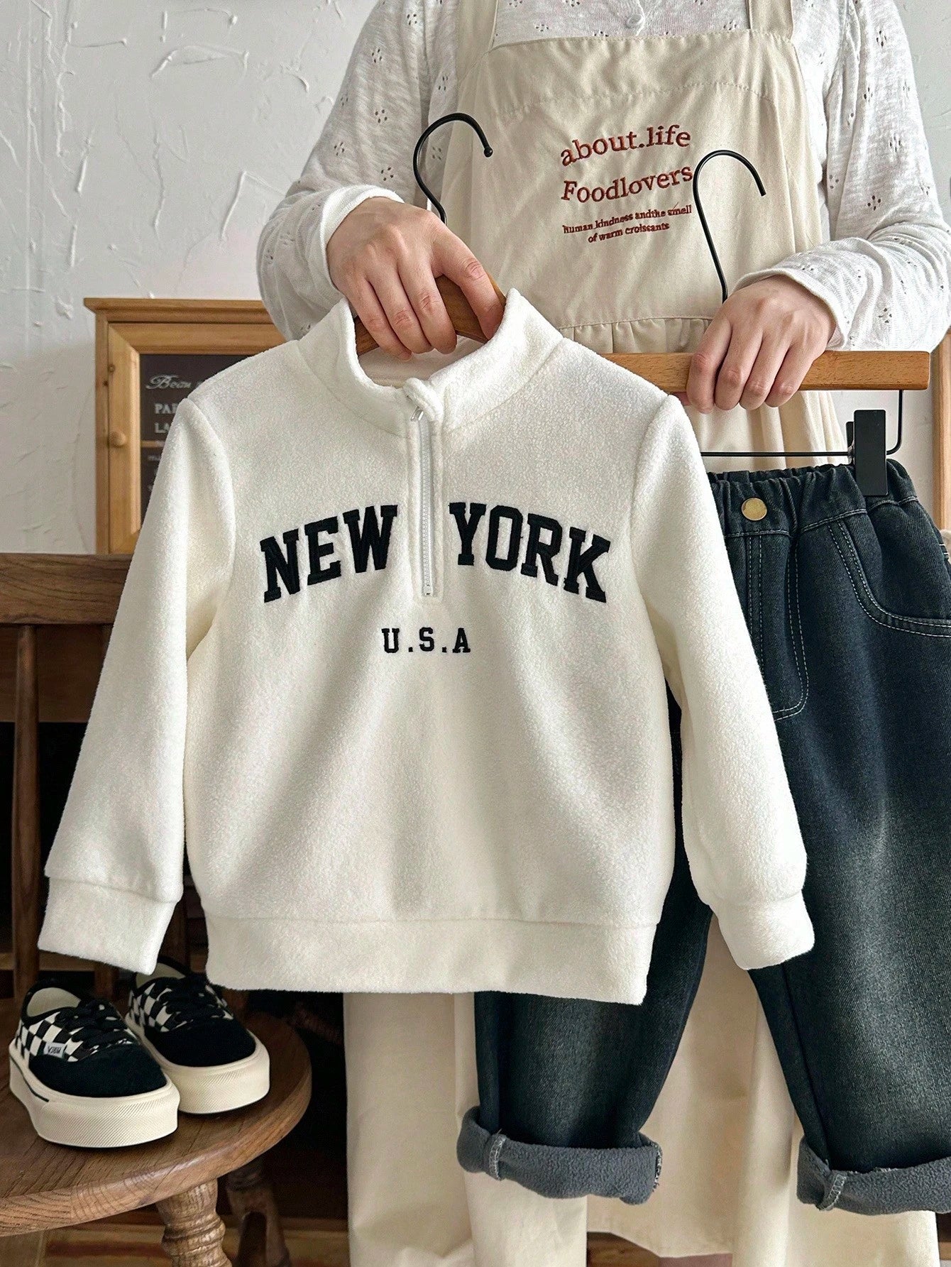 Boys' Fluffy Fleece High-Collar Pullover