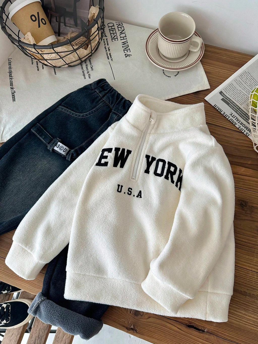 Boys' Fluffy Fleece High-Collar Pullover
