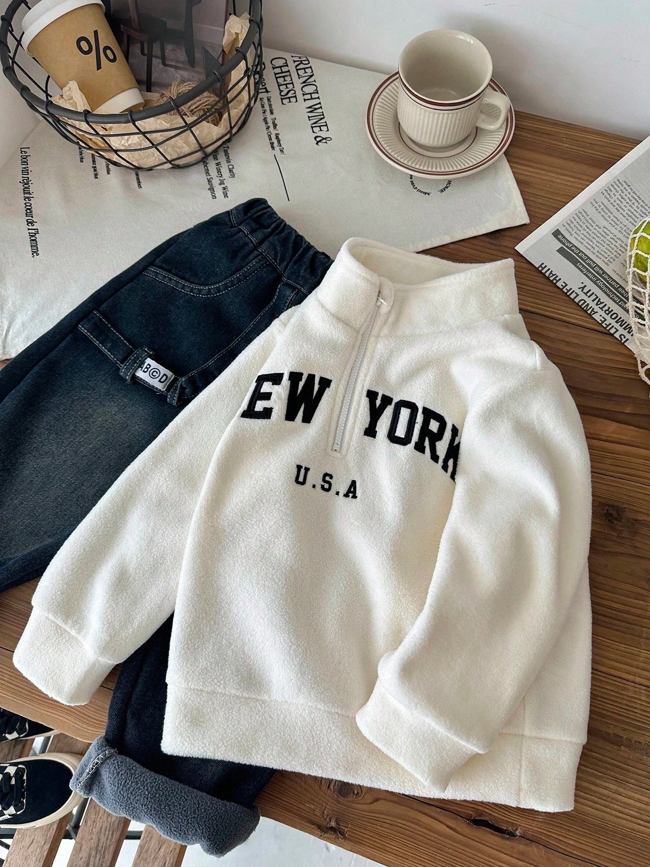 Boys' Fluffy Fleece High-Collar Pullover