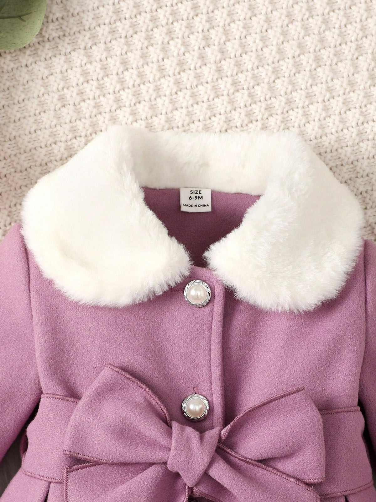 Baby Girl Wool Blend Faux Fur Collar Bow Coat