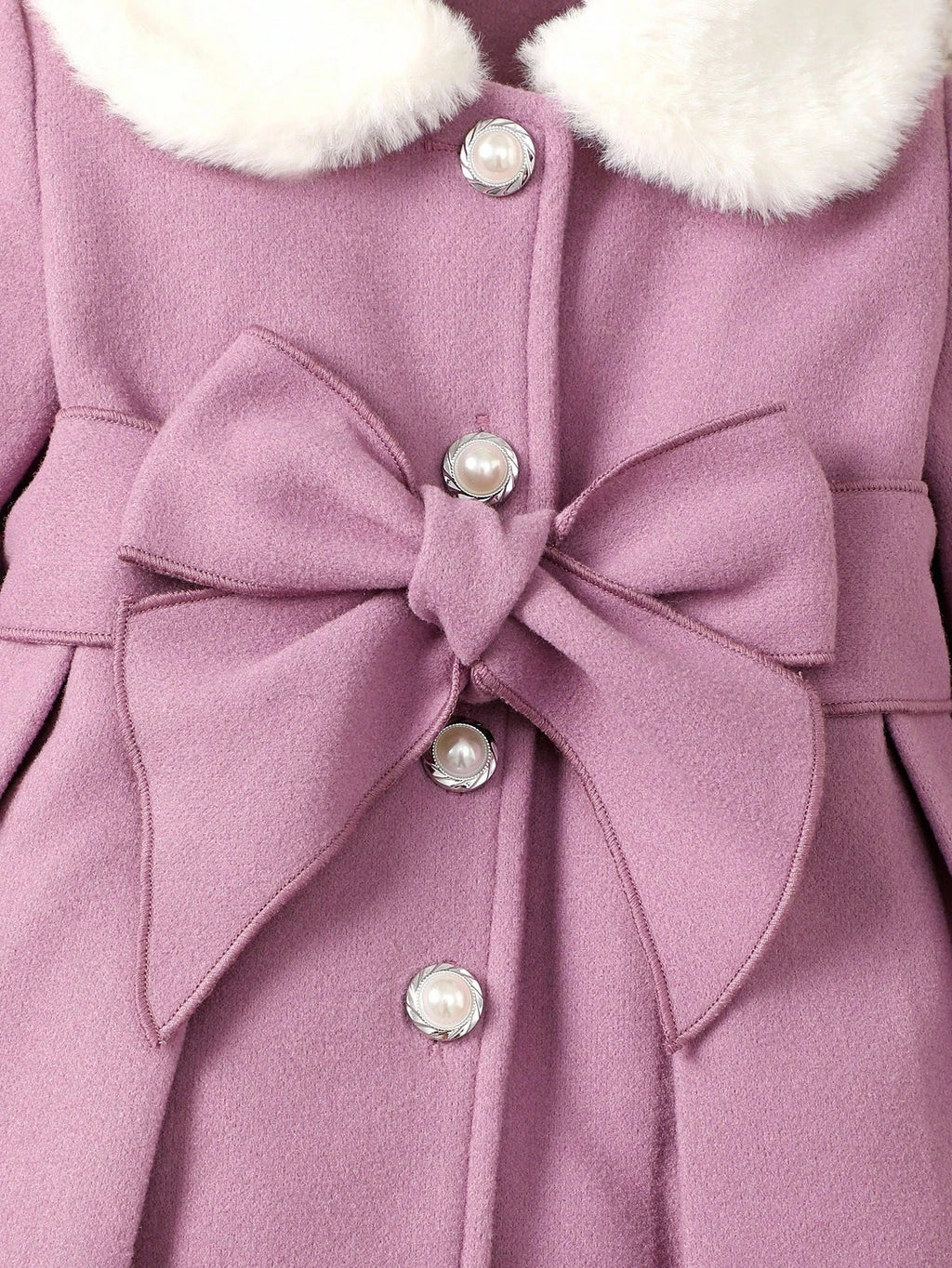 Baby Girl Wool Blend Faux Fur Collar Bow Coat