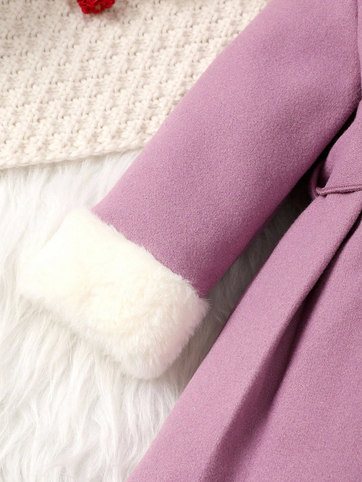 Baby Girl Wool Blend Faux Fur Collar Bow Coat