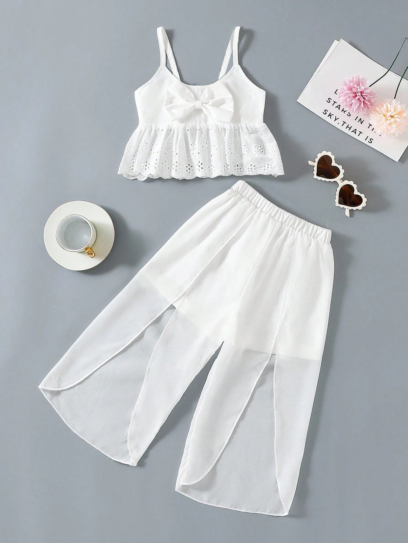 Ensemble Fille Débardeur Nœud Brodé & Pantalon Tulipe