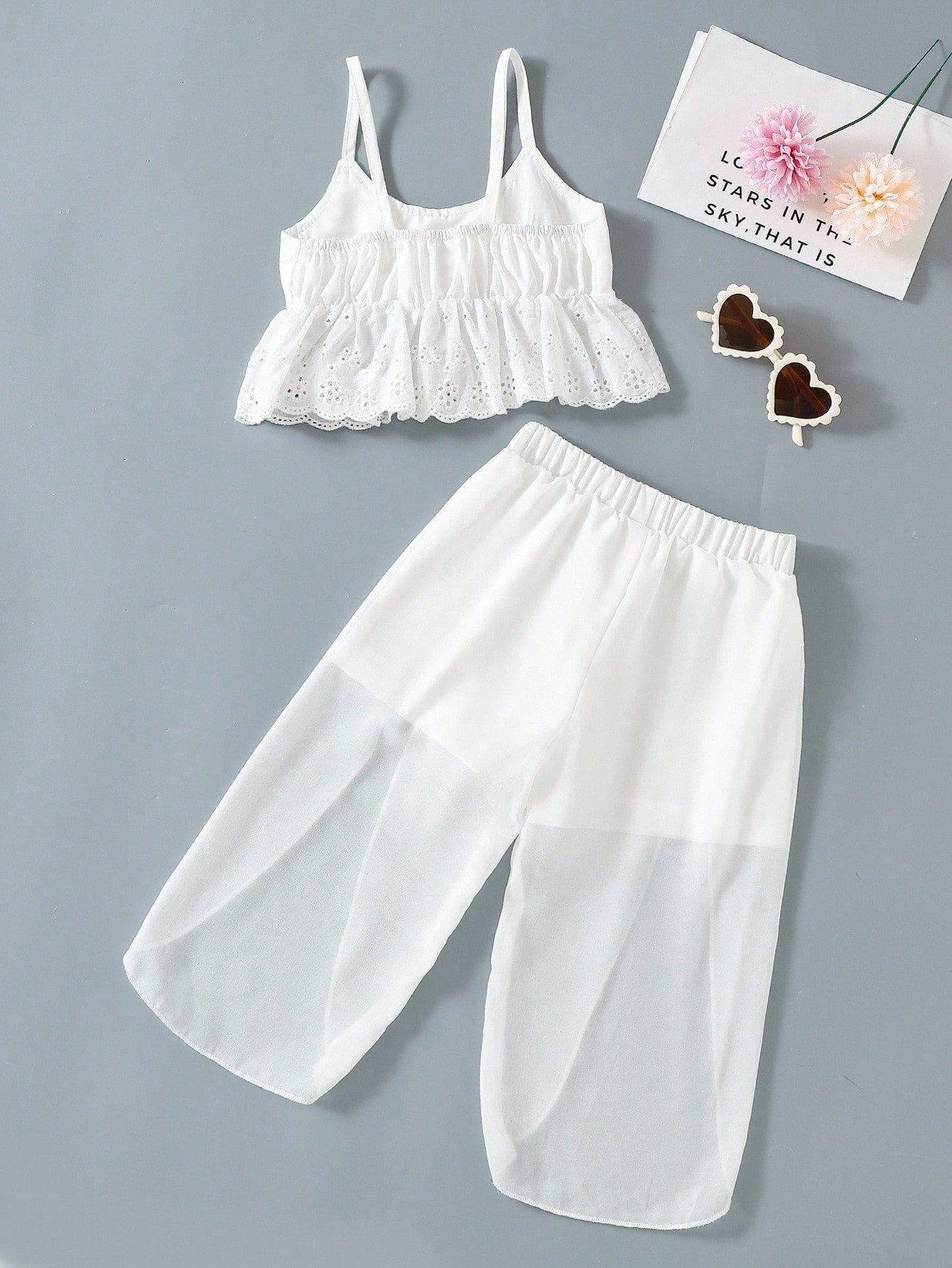 Ensemble Fille Débardeur Nœud Brodé & Pantalon Tulipe