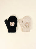 2 Pairs Toddler Autumn/Winter High Elasticity Knitted Warm Gloves, Infant/Children Cute Rabbit & Bear Embroidered Covered Finger Gloves, Baby Anti-Scratch Mittens, Suitable For Casual Daily Wear And Winter Warmth Black/Khaki